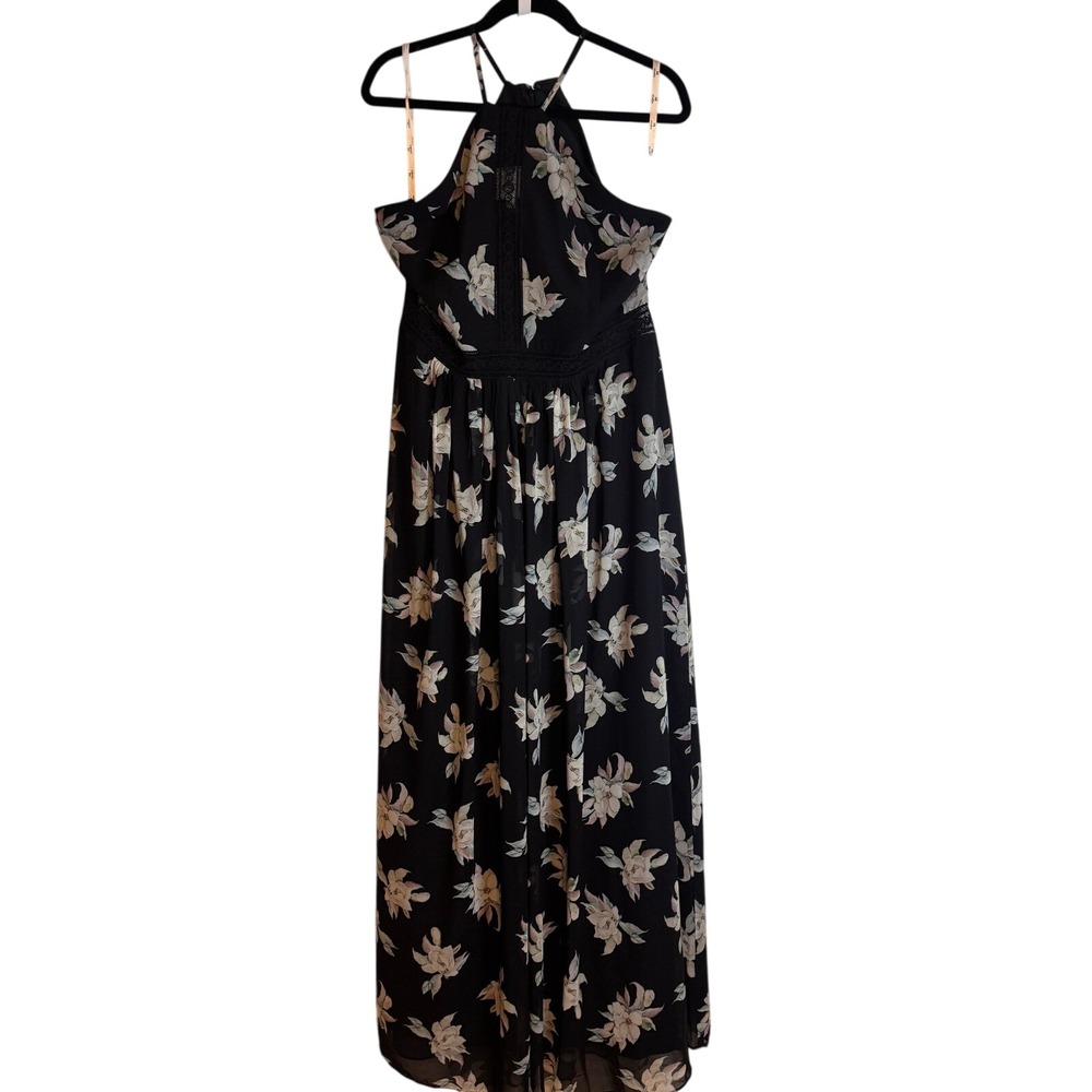 DB Studio Maxi Dress Floral Halter 16 Black Womens Formal Evening Gown Event - Picture 2 of 3